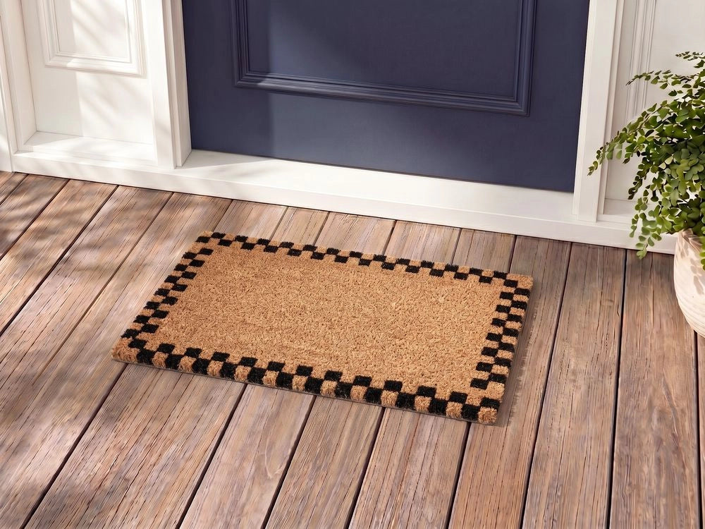 Zerbino in fibra di cocco beige/nero con fondo antiscivolo, 40 x 60 cm Zerbino decorativo antiscivolo a tinta unita