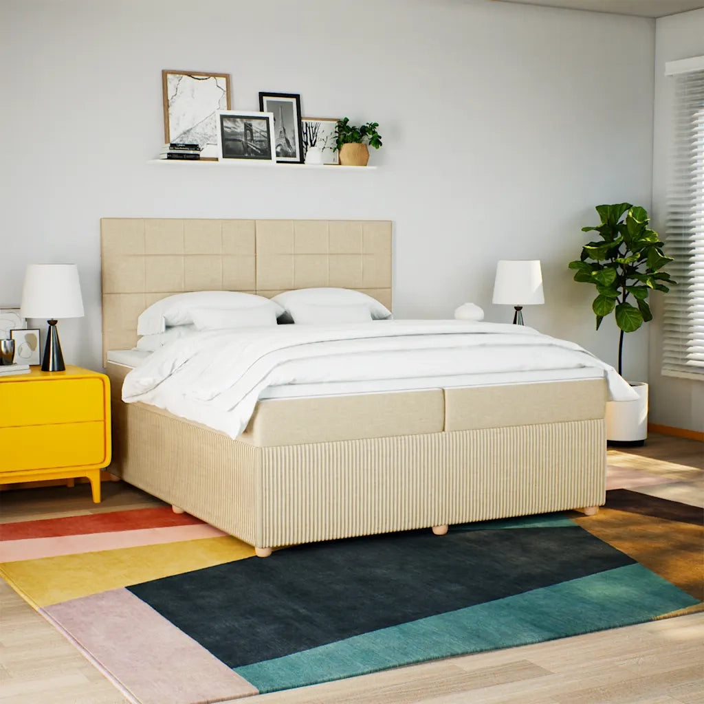 Giroletto a Molle con Materasso Crema 200x200 cm in Tessuto