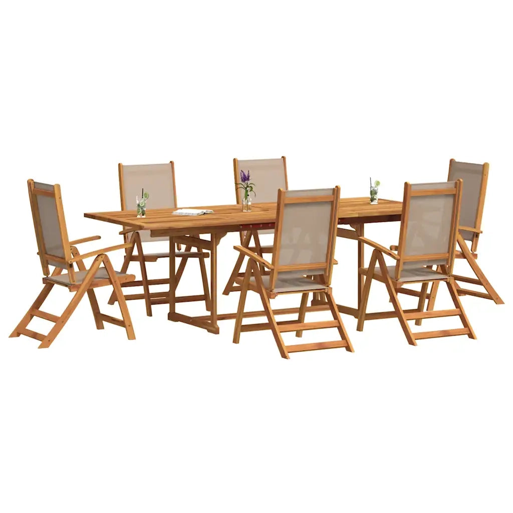 Set Pranzo da Giardino 7pz Legno Massello di Acacia e Textilene