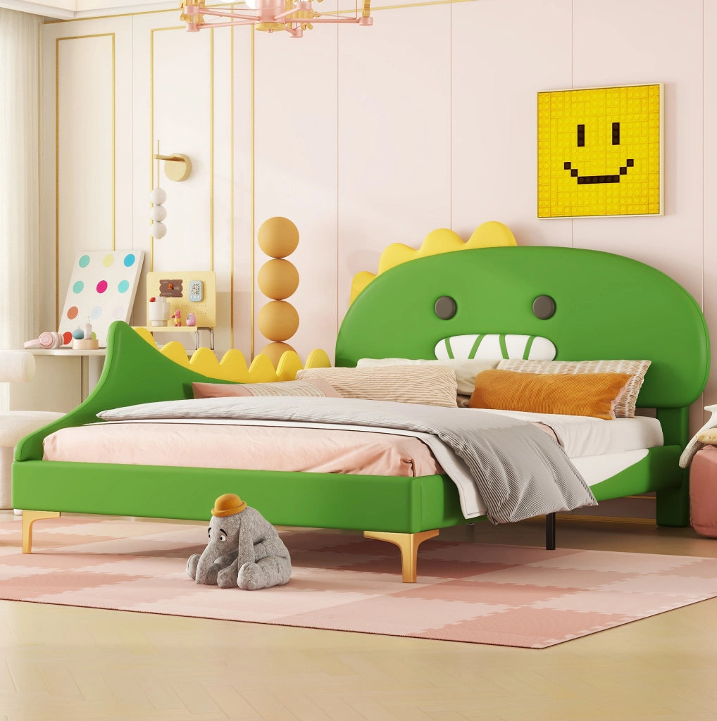 Letto basso per bambini dinosauro verde 140x200 cm