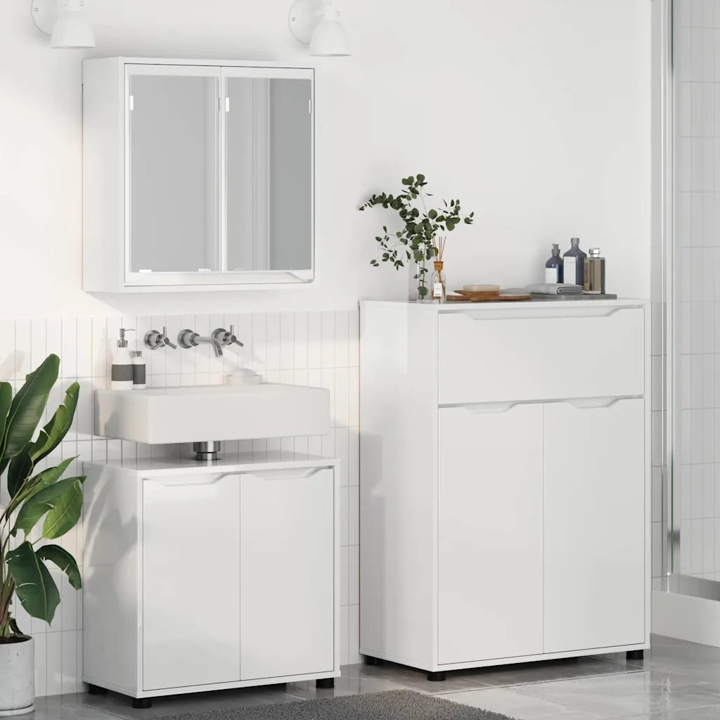 Set di mobili per il bagno con cassetto 3 pcs Bianco Lucido