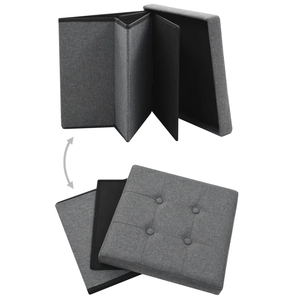 Sgabello Pieghevole con Contenitore Grigio Scuro in Simil Lino 247077