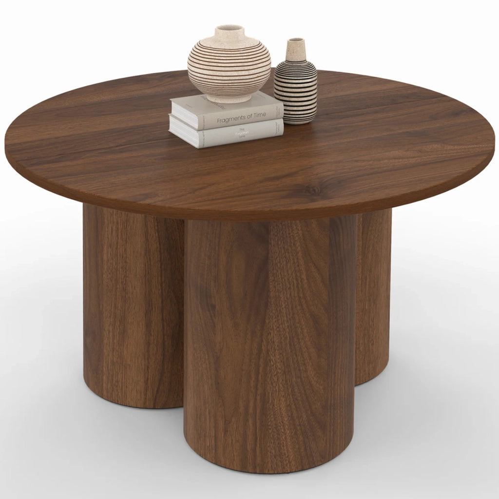 IDMarket - ELOISE Tavolino rotondo da 70 cm in legno effetto noce