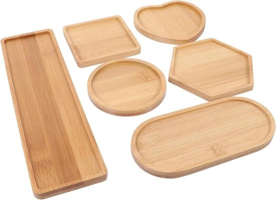 Dienbladen in legno - quadrati, rotondi, ovali, esagonali, a forma di cuore - piatto decorativo per creare mosaici DIY - torta dessert snack frutta - set di 6 piatti quadrati 70x70