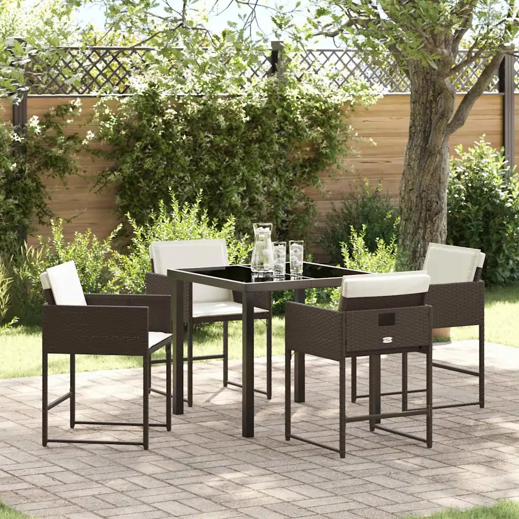 Set da Pranzo per Giardino con cuscino 5 pcs Marrone polyrattan