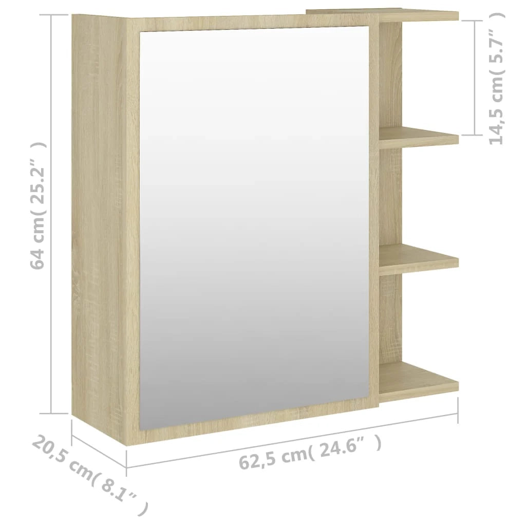Mobiletto specchio da bagno 62,5 x 20,5 x 64 cm truciolare rovere 02_0006684