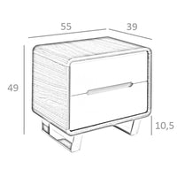 Comodino legno bianco, noce e acciaio cromato