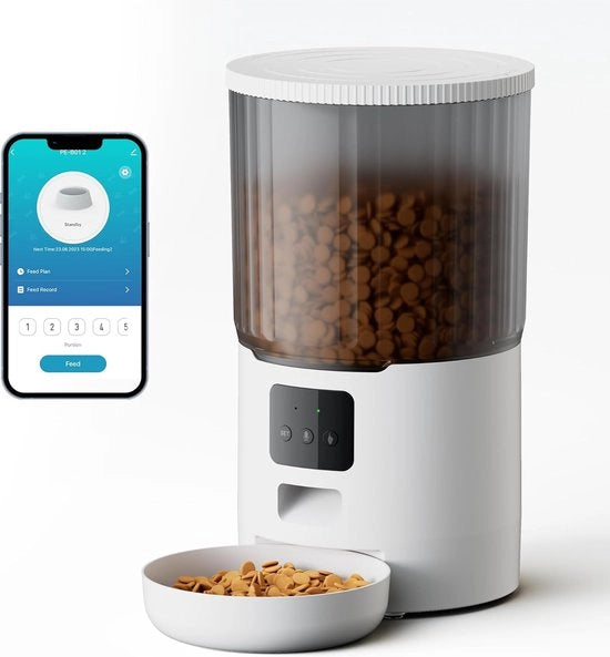 Automaizzatore di Cibo con App e Chiusura a Rotazione - Dispensatore di Cibo Programmabile per Animali Domestici con Controllo delle Porzioni