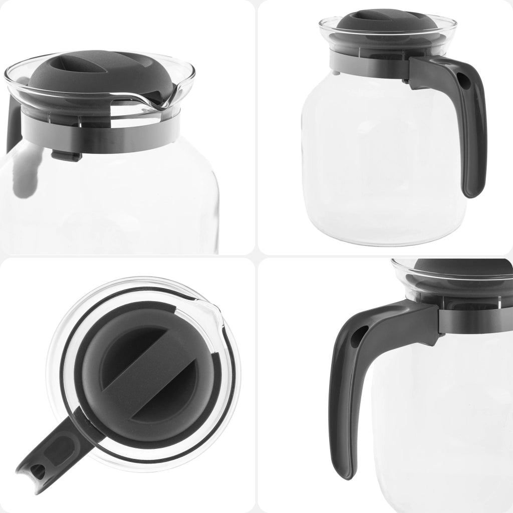 KADAX Brocca in vetro per tè e caffè da 1,5 l, resistente al calore, con coperchio, colore grigio.