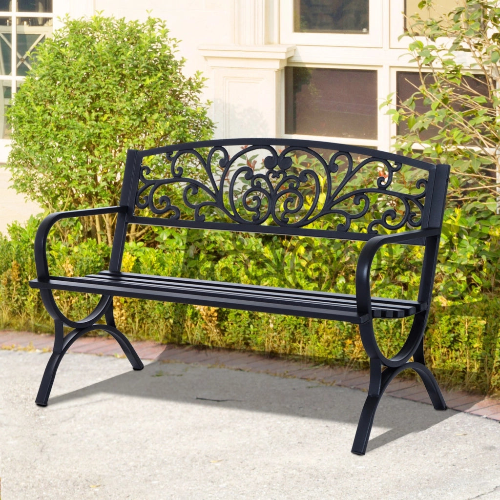 Panchina da Giardino 2 Posti in Ghisa Lavorata Nero 127x60x85 cm