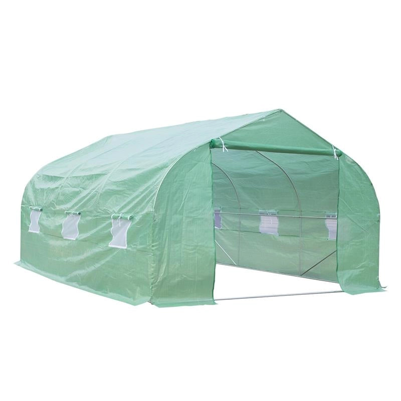 SERRA DA GIARDINO CON TETTO SPIOVENTE IN PE E TUBI D'ACCIAIO VERDE SCURO 4.5X3X2M