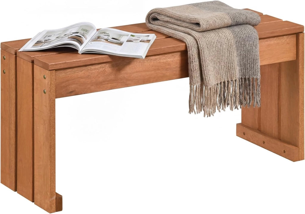 Panchina da Esterno con Seduta a Doghe per 2 Persone, Portata 200 kg, Panca da Giardino con Solida Struttura in Legno Massello, Panca per Ingresso, Giardino e Gazebo, 90 x 30 x 44 cm