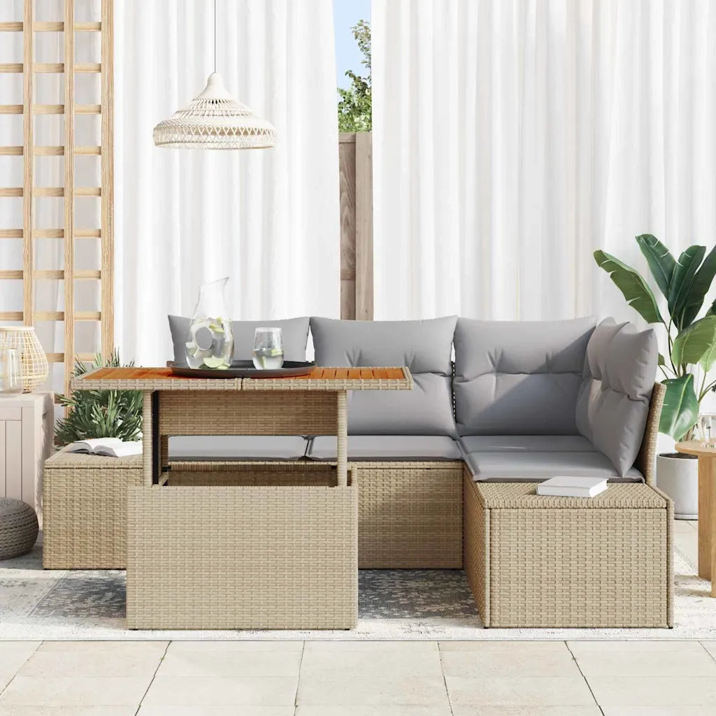Set Divano da Giardino con cuscino 5 pcs Beige e grigio