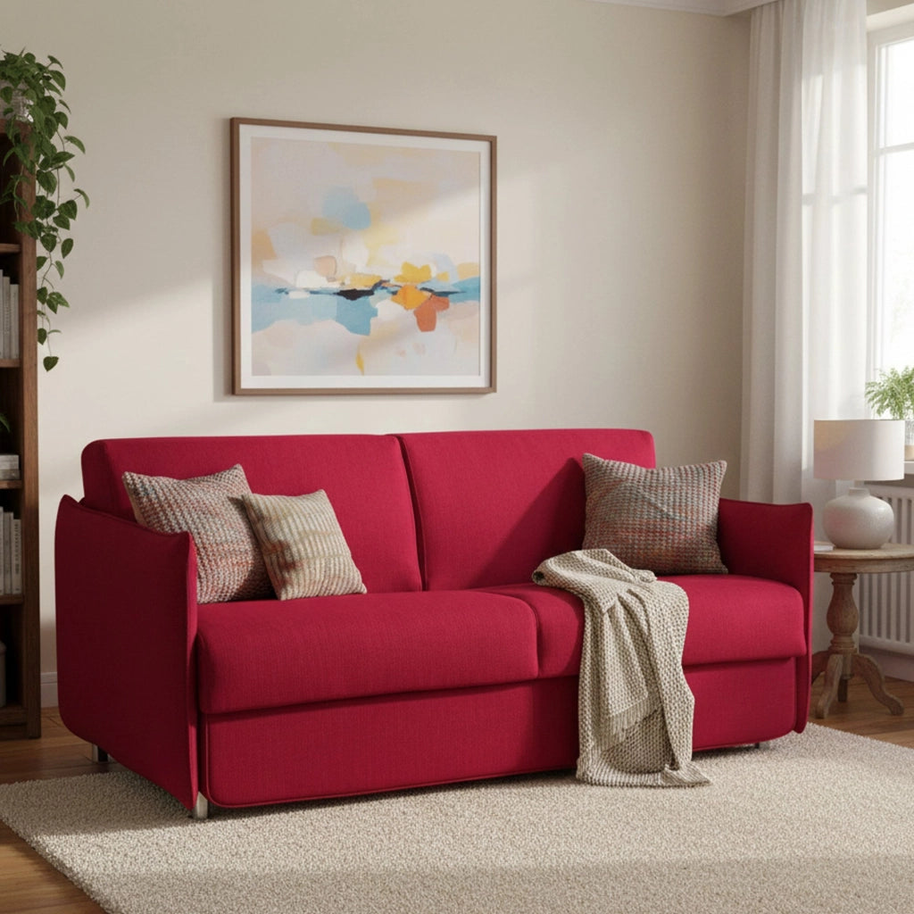 Follina, Divano Letto 2 Posti Sfoderabile Made in Italy, 160x95 cm Rosso