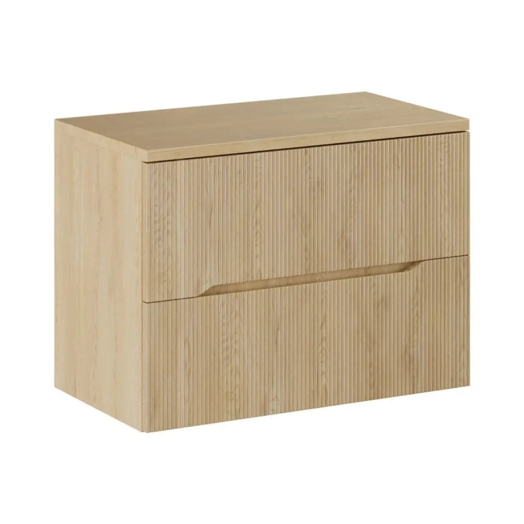 Set da bagno NATURA 80cm: mobile sottolavabo + piano per lavabo in aspetto legno chiaro scanalato verticalmente