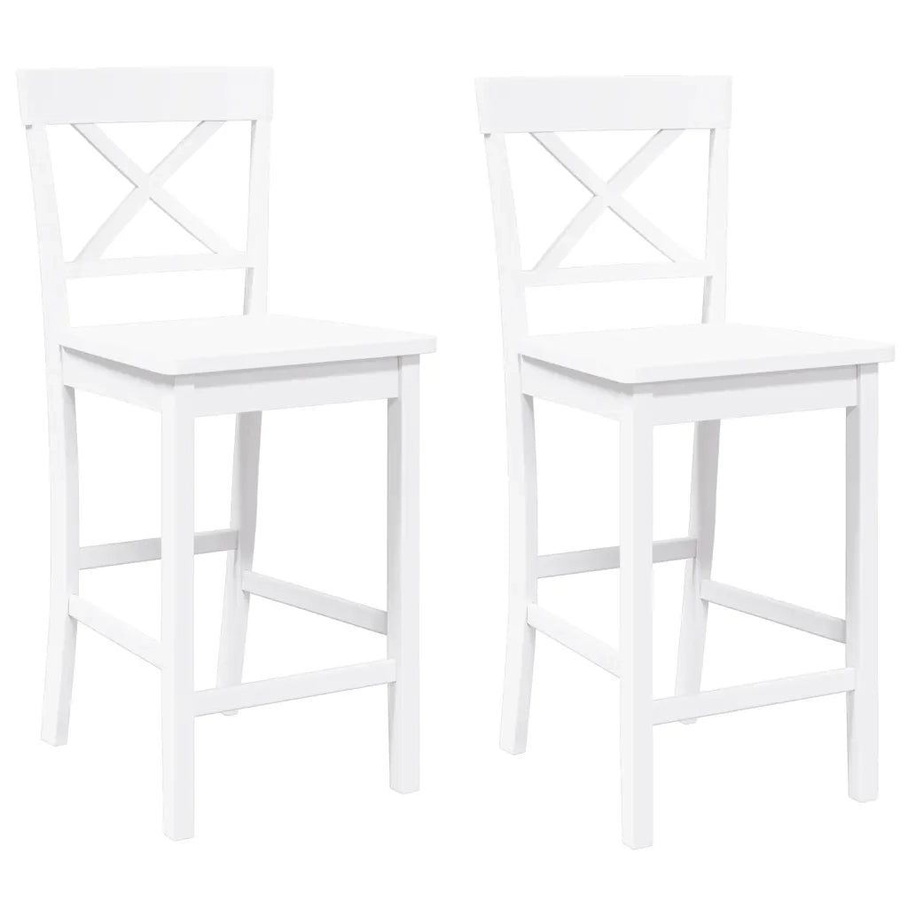 Sgabelli da Bar 2 pz Bianchi in Legno Massello di Hevea 4102553