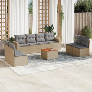 Set Divano da Giardino 9 pz con Cuscini Beige Misto Polyrattan