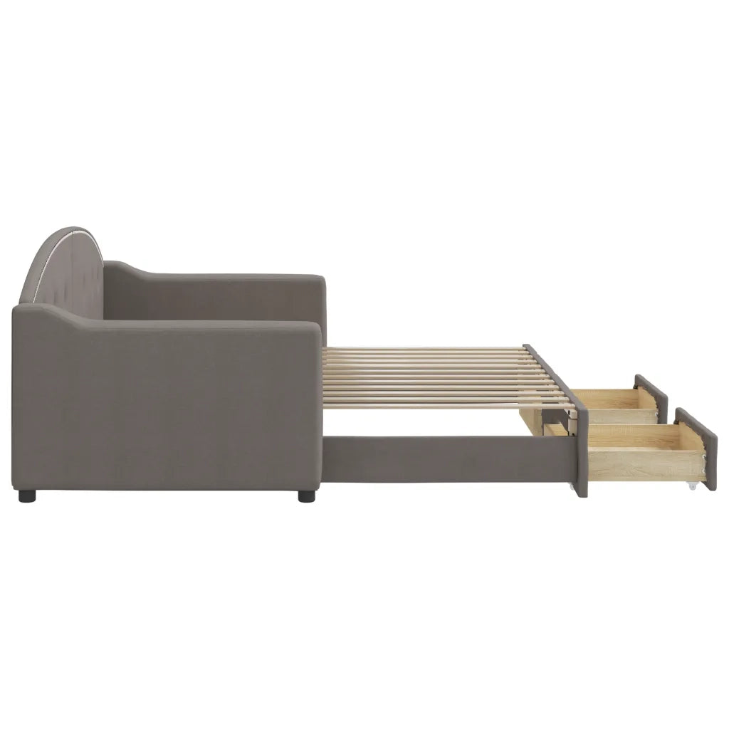 Divano Letto Estraibile con Cassetti Tortora 80x200 cm Tessuto