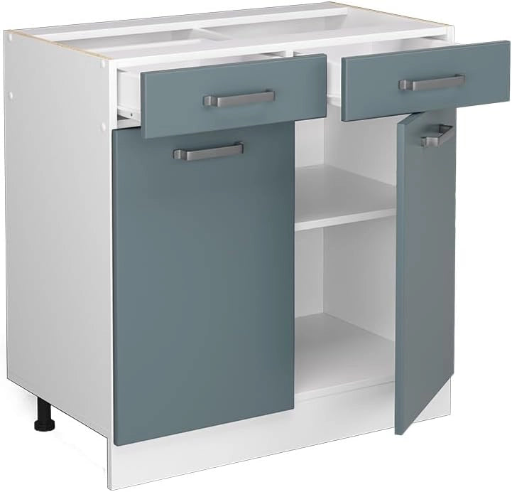 Mobiletto base per cucina R-Line, Grigio-blu, 80 cm, senza piano di lavoro, per la libera combinazione all'interno di sistemi cucina modulari