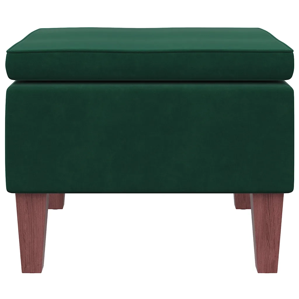 Poggiapiedi con Gambe in Legno Verde Scuro in Velluto