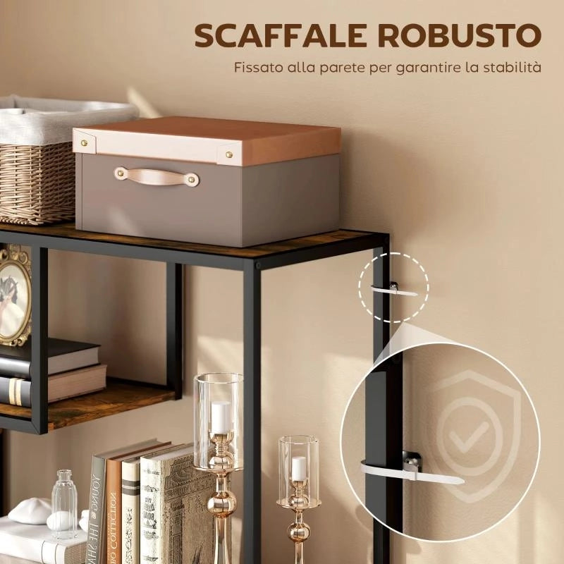 MOBILE LIBRERIA A 7 LIVELLI IN LEGNO E ACCIAIO STILE INDUSTRIALE, 83X34X180 CM, MARRONE