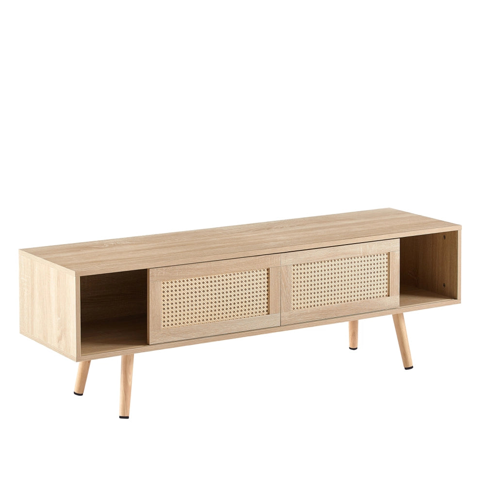 Mobile TV 1400x40x45 cm con ante scorrevoli e ripiani regolabili in MDF naturale