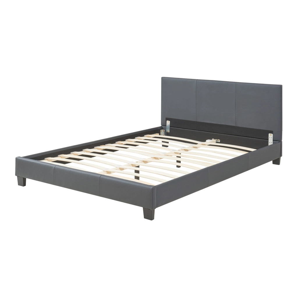 Letto Francese a Testiera Alta 140x200 cm Rivestimento in Similpelle Grigio Scuro Corium