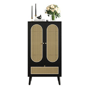 Credenza con 2 Ante e 1 Cassetto; Piedini Regolabili; per Soggiorno o Ingresso; in Pannelli di Truciolato; 60 × 40 × 110.5 cm; Nero