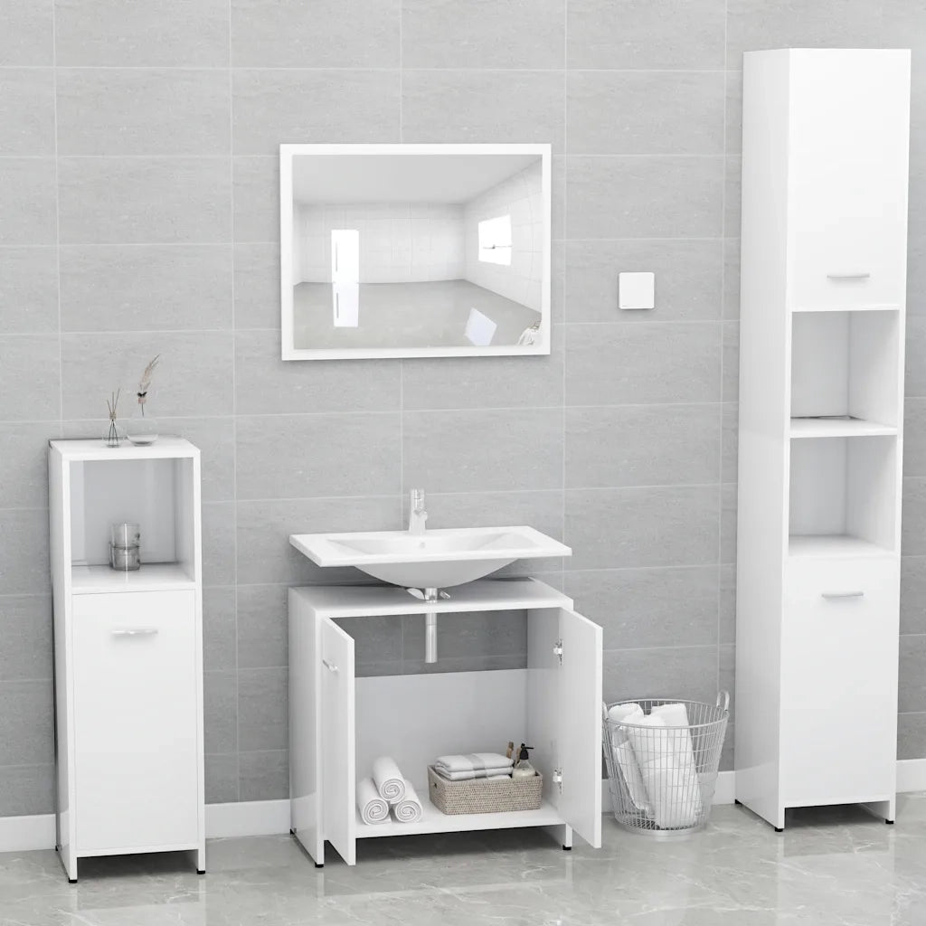 Set Mobili da Bagno | Armadio da bagno Bianco in Legno Multistrato