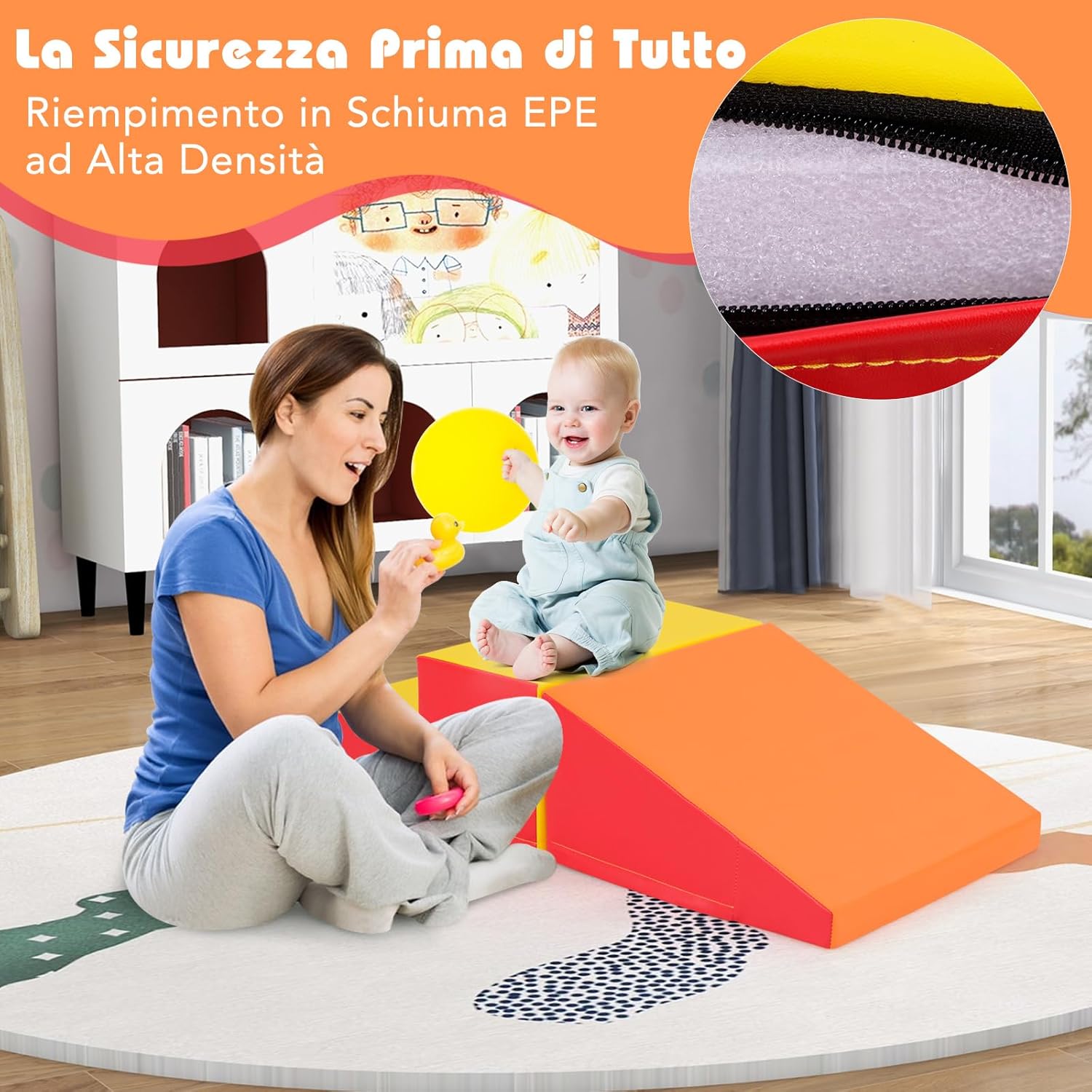 Set di 2 Blocchi per Gattonare e Arrampicare per Neonati e Bambini, Set di Blocchi di Schiuma Morbida per Gioco Attivo Interno, Set di Gioco Morbido per Sviluppo dei Bambini (Giallo e rosso)