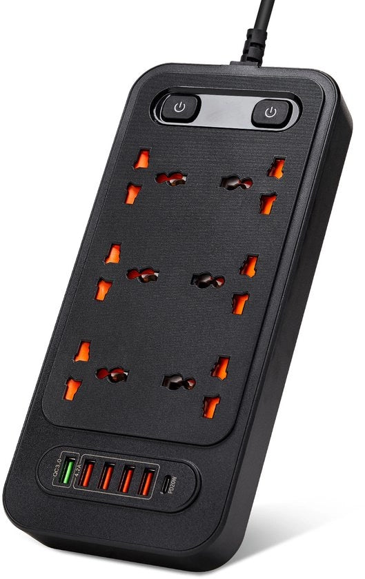 Doppia spia, più porte, scatola di ricarica USB con alto potere, PD20W, ricarica rapida, prolunga con presa, multifunzionale, 25*11,5*3CM, nero