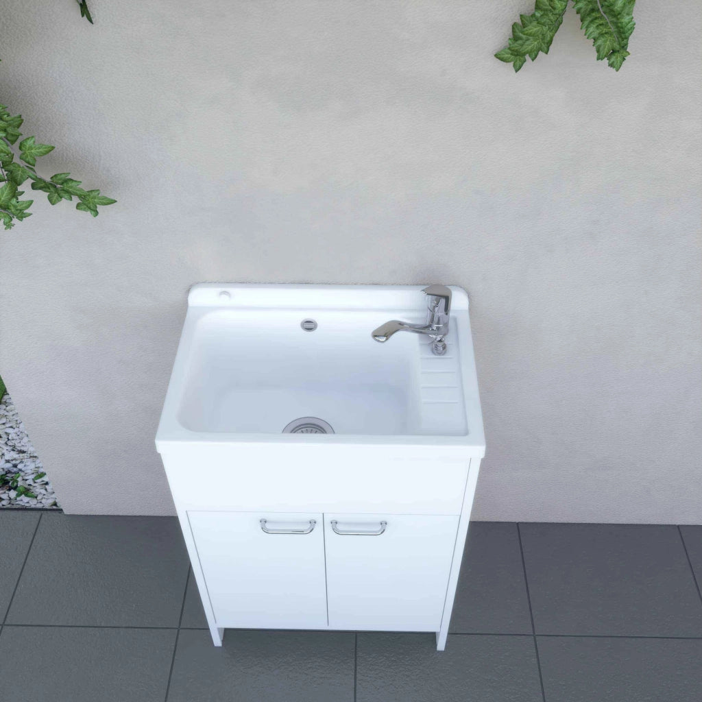 LAVATOIO SALVASPAZIO ULTRA in PVC in KIT per Interni/Esterni - Con PILOZZO 58 + GRIGLIA - CR - Col: BIANCO
