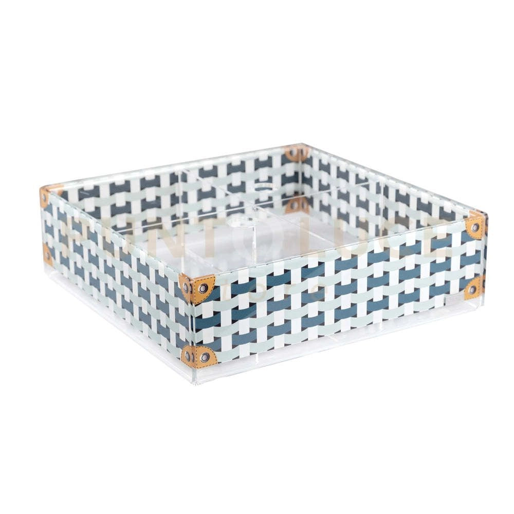 ONLY COFFEE CONTENITORE ORGANIZZATORE IN CRISTALLO ACRILICO DECORTATO CELESTE