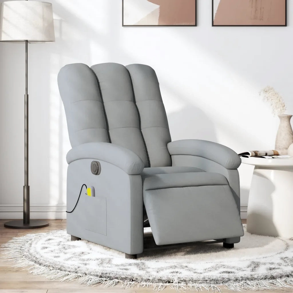 Divano Sedia-Poltrona Reclinabile Massaggio Elettrica Grigio Chiaro Tessuto 615171