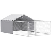 RECINTO PER CANI CON COPERTURE E CIOTOLE GIREVOLI, IN ACCIAIO E TESSUTO OXFORD, 4X2.3X1.5 M, ARGENTO