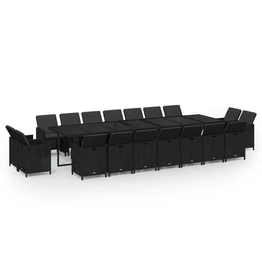 Set da Pranzo per Giardino 19 pz con Cuscini in Polyrattan Nero 3095641
