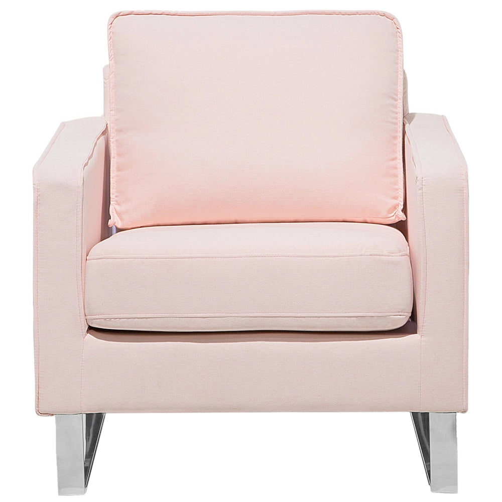 Poltrona Tessuto Rosa Slitta Gambe Argento Salotto Moderno soggiorno