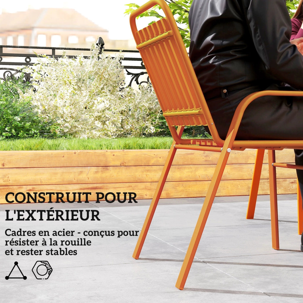 Tavolo da giardino con 4 sedie impilabili ¨C zephmum ¨C piano a doghe 80 cm, struttura in acciaio, arancione