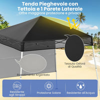 Gazebo Pop-up da Esterno 182 x 182 cm, Gazebo Pieghevole con 1 Parete Laterale, Gambe Inclinabili Regolabili e 4 Picchetti, Tendone Impermeabile per Feste, Campeggio e Picnic (Nero)