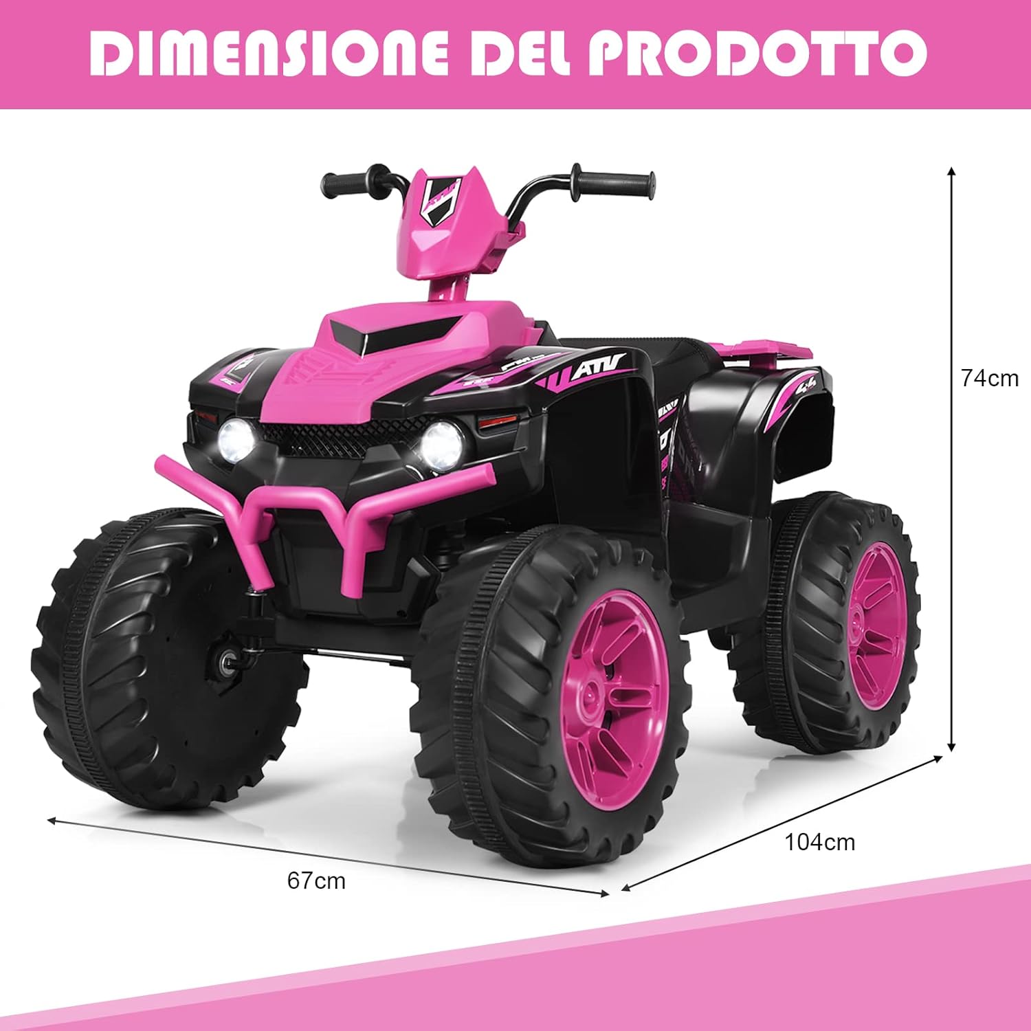 12 V Quad Elettrico per Bambini, Auto Elettrica Cavalcabile con Luci LED e Musica, Velocità Fino a 5km/h, per Bambini 3-7 Anni (Rosa)