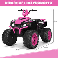 12 V Quad Elettrico per Bambini, Auto Elettrica Cavalcabile con Luci LED e Musica, Velocità Fino a 5km/h, per Bambini 3-7 Anni (Rosa)
