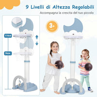 4 in 1 Canestro da Basket per Bambini, Centro di Attività Sportiva Regolabile con Basket Calcio Golf e Gioco del Lancio dell'Anello, per Interno ed Esterno, 3 Anni+ (Blu)