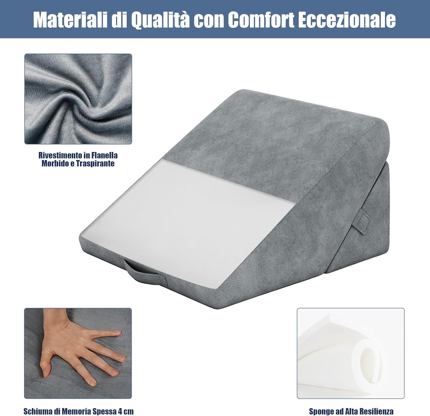 Cuscino a Cuneo per Letto, Cuscino da Lettura Relax e Multiuso, per Gambe Schiena e Ginocchio, con Fodera Lavabile, 55 x 52 x 33 cm