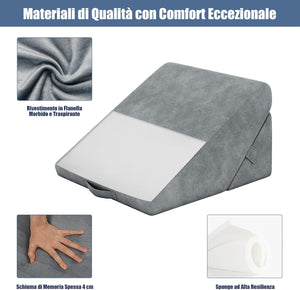 Cuscino a Cuneo per Letto, Cuscino da Lettura Relax e Multiuso, per Gambe Schiena e Ginocchio, con Fodera Lavabile, 55 x 52 x 33 cm