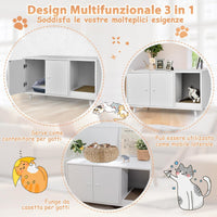 Mobile per Lettiera per Gatti 90 x 50 x 50 cm, Cassetta Igienica per Gatti con Doppia Anta, Divisore, Ingresso Avvolgibile, Tiragraffi e Gambe di Metallo Solido (Bianco)