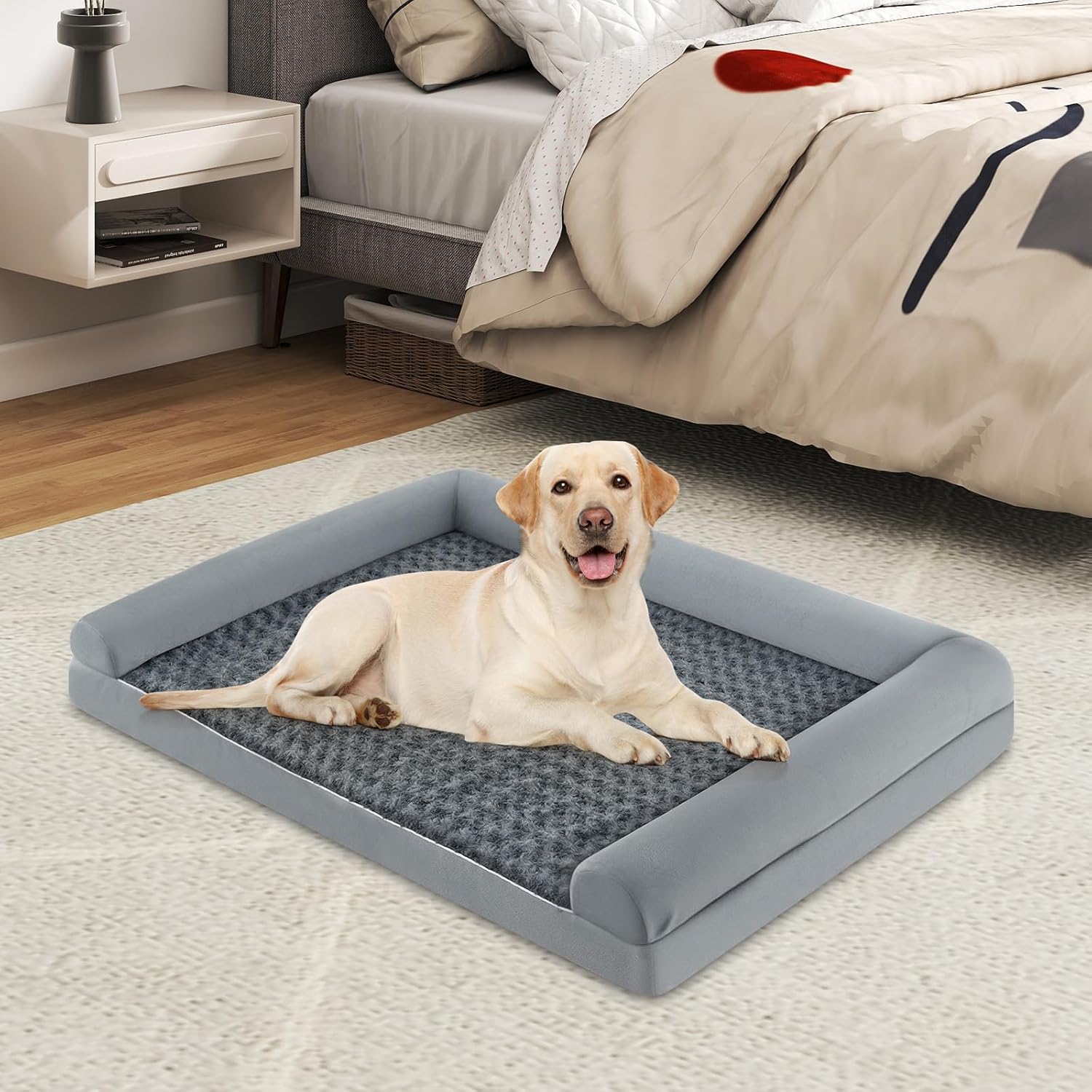 Cuccia Cane Interno in Schiuma, Brandina per Cani con Cuscino, Copertura Rimovibile e Tessuto Interno Impermeabile, Lettino per Animali Domestici, Grigio (122 x 89 x 18 cm)