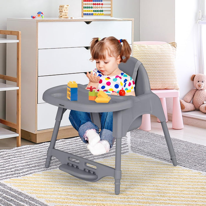 4 in 1 Seggiolone per Bambini, Seggiolone Papa con Vassoio Regolabile, Sedia da Terra per Bambini con Poggiapiedi, pert Bambini 6-36 Mesi (Grigio)