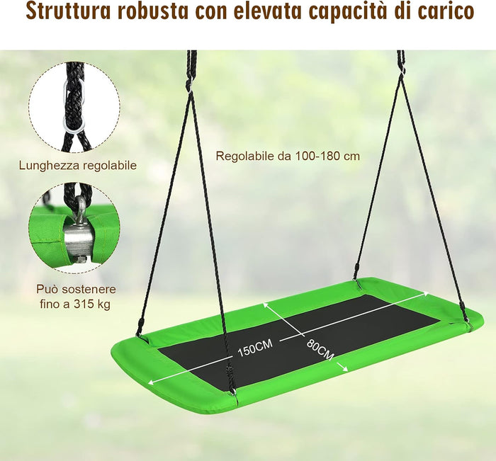 Altalena da Giardino per Bambini, Altalena 150cm con Struttura in Acciaio, Con Corde Regolabili, Adatta per Portico Cortile Giardino (Verde)