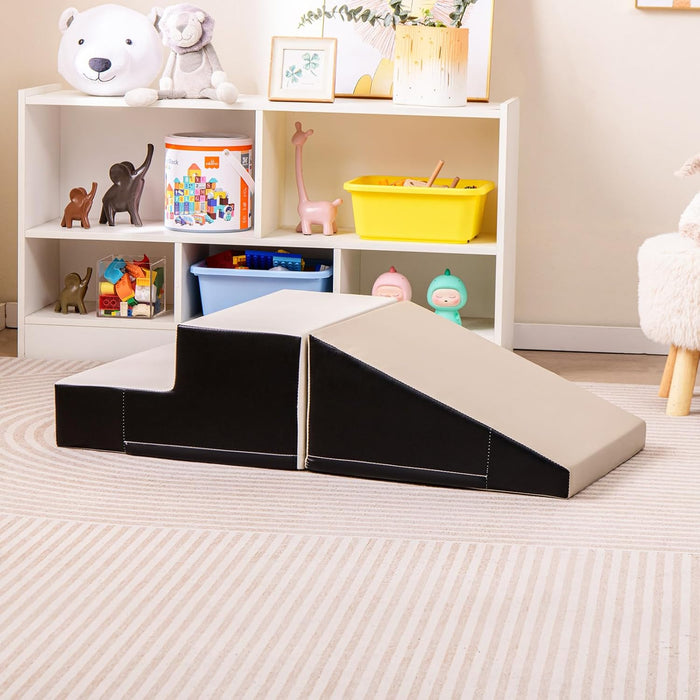 Set di 2 Blocchi per Gattonare e Arrampicare per Neonati e Bambini, Set di Blocchi di Schiuma Morbida per Gioco Attivo Interno, Set di Gioco Morbido per Sviluppo dei Bambini (Grigio e nero)