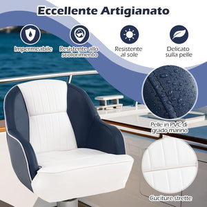 Sedia da Barca, Sedile da Barca con Schienale Avvolgente, Imbottitura Spessa in Spugna, Pelle PVC Impermeabile, Braccioli, Viti di Montaggio, 59 x 55 x 51 cm